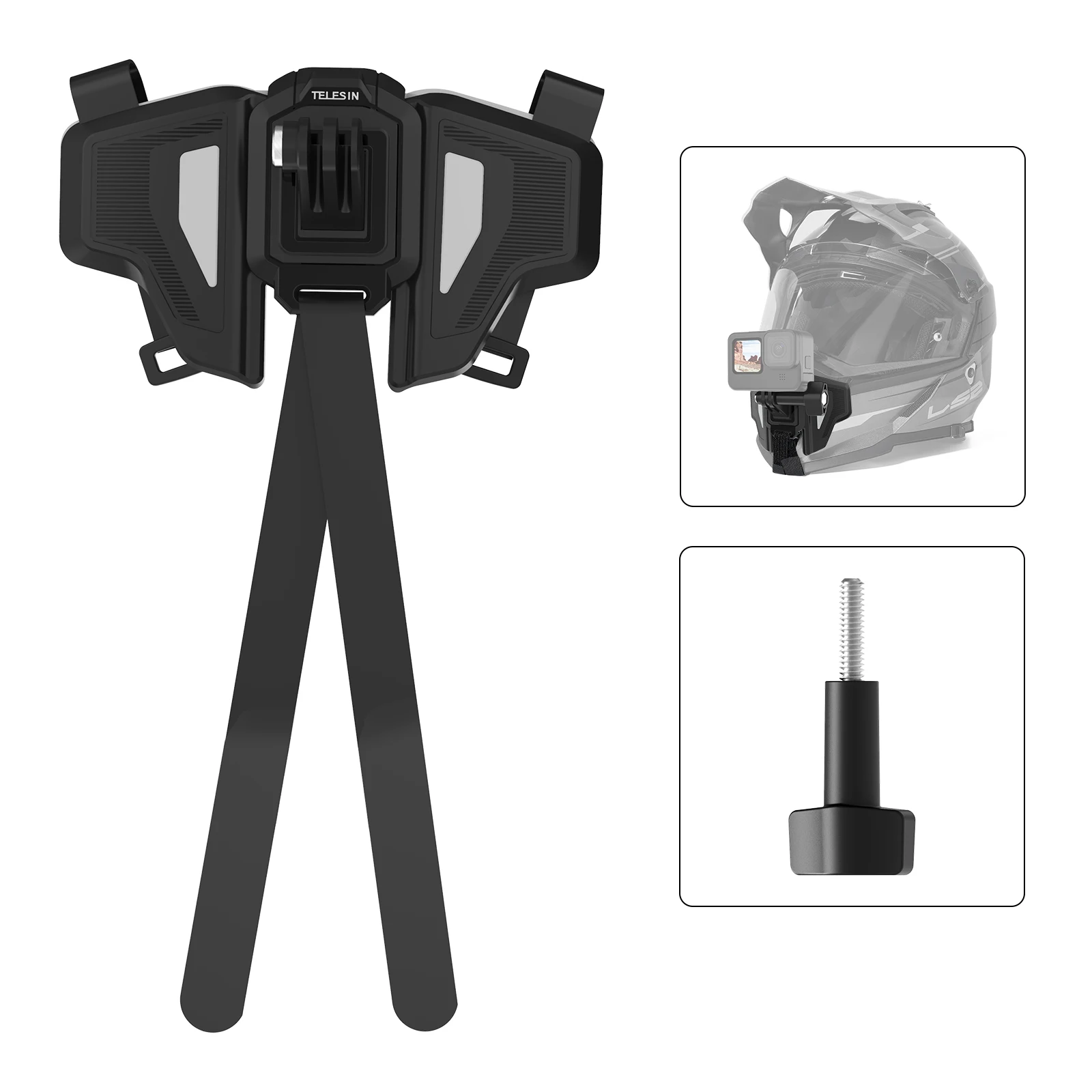 TELESIN Motorhelm Mount Strap Flodable Front Chin Mount voor GoPro 13 12 11 10 9 8 DJI Osmo Action Insta360 Accessoires