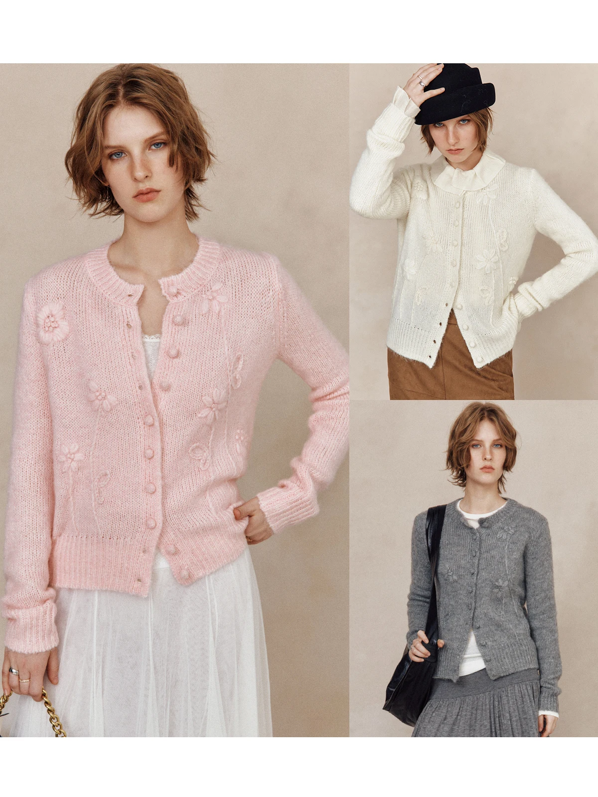 

Теплый вязаный кардиган из шерсти альпака с длинными рукавами и круглым вырезом, на пуговицах, для женщин, мягкий, с цветочным узором, выполненный крючком