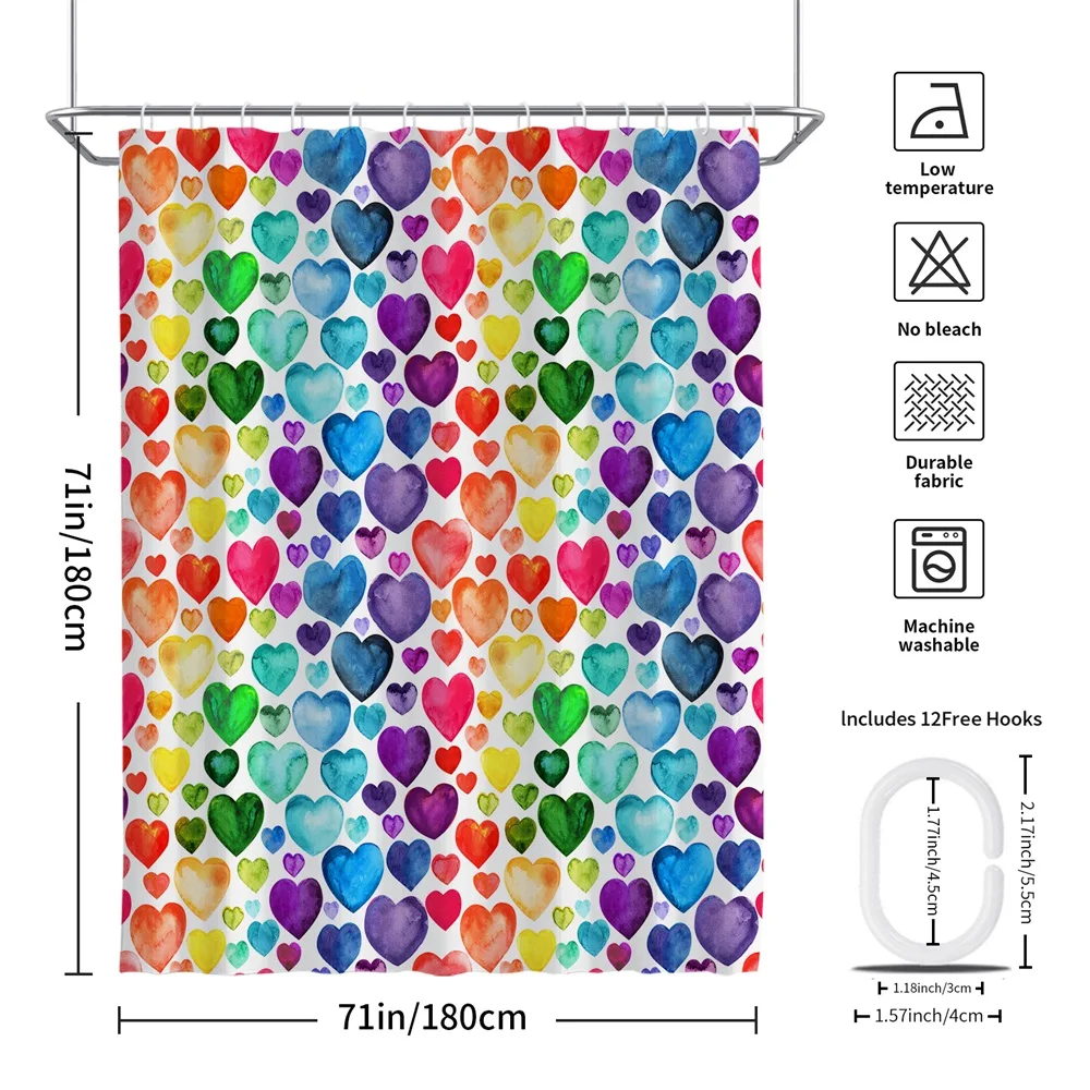 1PC, seven-color rainbow mood, modern home bathroom waterproof shower curtain, with 12 plastic hooks, 71in*71in