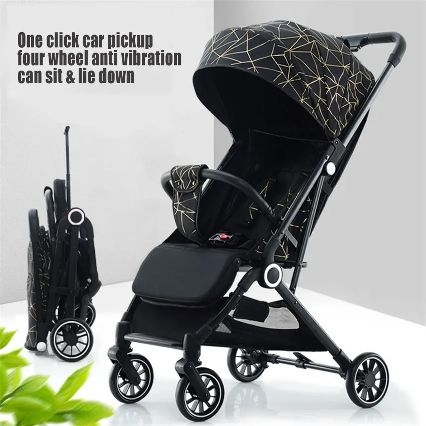 Lightweight Baby Stroller with Large Canopy Double Brake Travel Stroller for Airplane One-hand Folding Stroller Sit and Lying