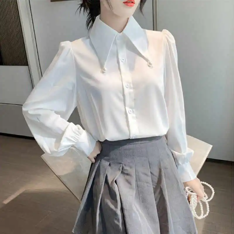 

Women's Stand Collar Chiffon White irt Long Sve Spring Faion Straight Cut Knot Cold Proof Lightweight Cotton...