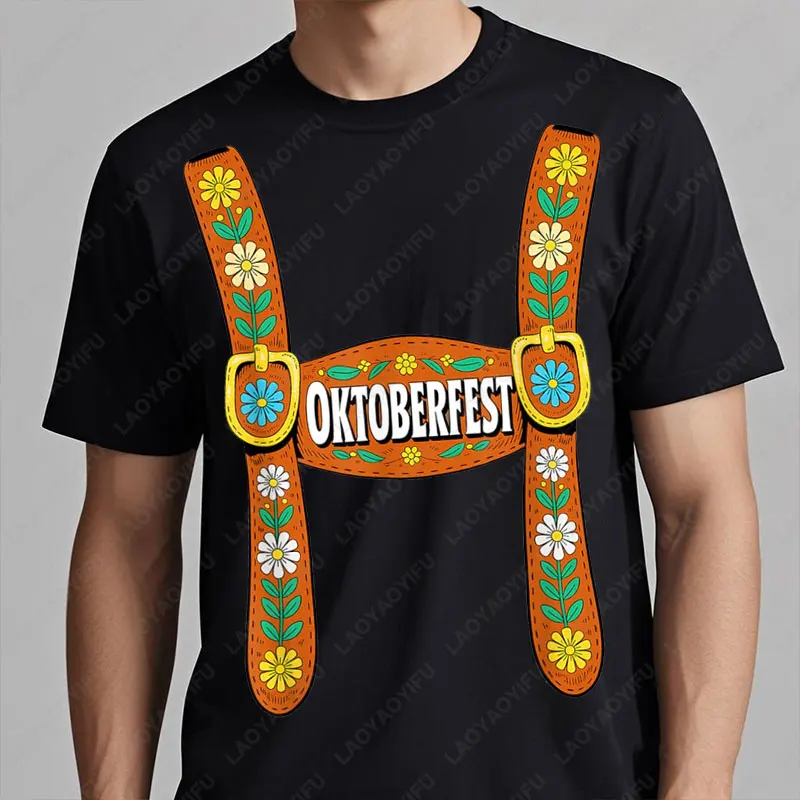 

Oktoberfest Lederhosen Bavarian Costume Beer Festival Adults T-Shirt Men Woman Retro Trend Cool Street Tees Comfort Cotton Tops