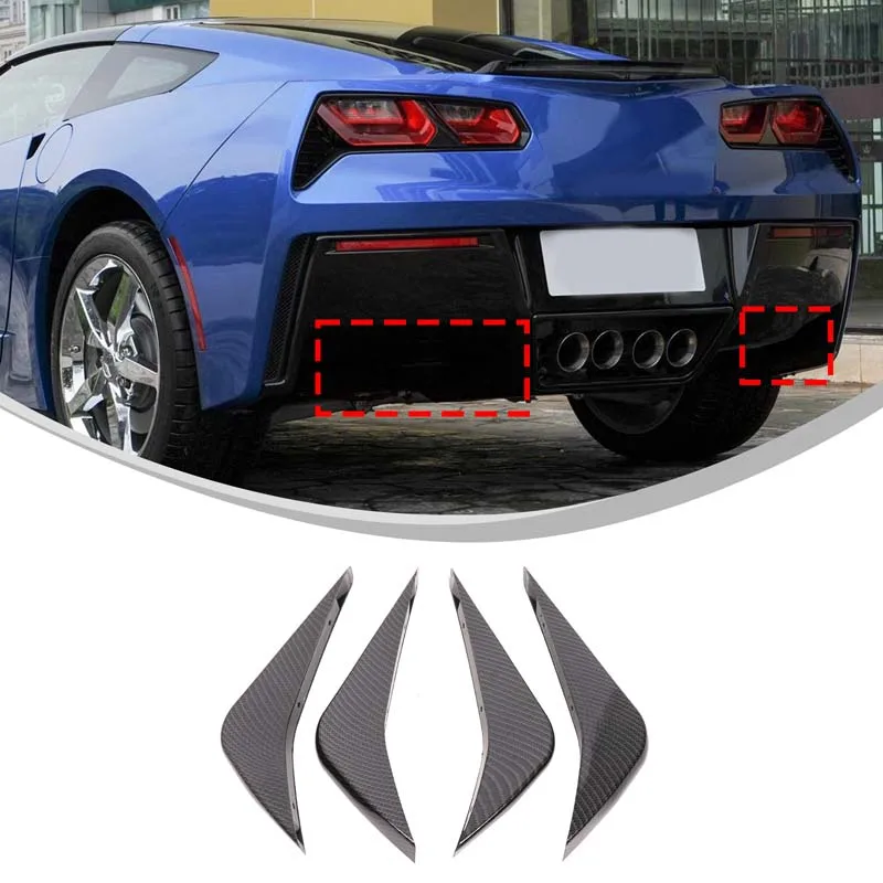4Pcs Carbon Fiber Look Rear Diffuser Trim For 2014-2019 Chevy Corvette C7 Stingray Z06 Z51 Lower Bumper Strip