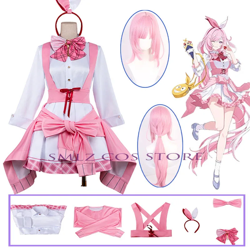 

Honkai Impact 3 Elysia Cosplay Costume Don Correlation Elysia Pink Maid Dress Wig Set Halloween Party Play Outfit for Woman