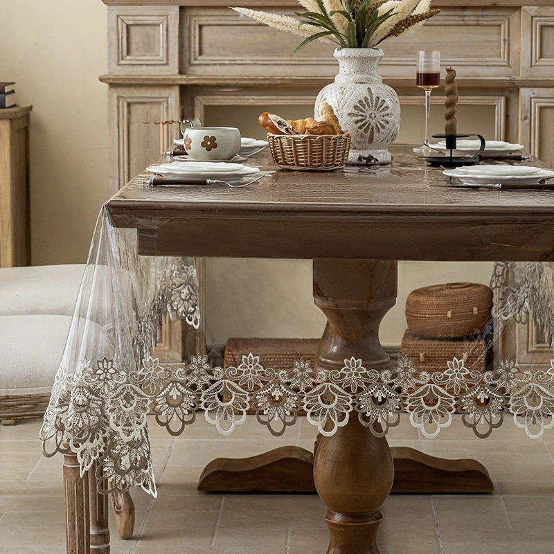 A Transparent Lace-Edged Tablecloth, Modern Style Pvc Rectangular Tablecloth, Suitable for Dining Tables, Coffee Tables, Daily Home Decoration, and Parties, Weddings, and Holidays