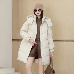 New Women's Winter Coats 90%White Duck Down Warm Mid-length Down Jacket Loose Fashion Hooded Collar Puffer Jacket Thickened Coat