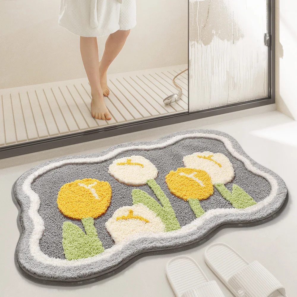 Bathroom Non-slip Mat 3-piece Set Modern Minimalist Flower Absorbent Floor Mat Thickened Bathroom Door Mat High Quality Bath Mat