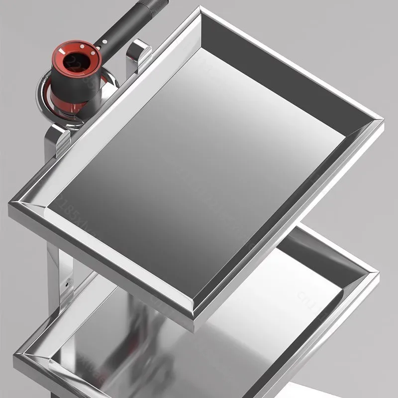 For Stainless Steel Foldable 2-Tier Rolling Service Cart Storage Trolley for Beauty Salons, Barbershops & Supermarkets