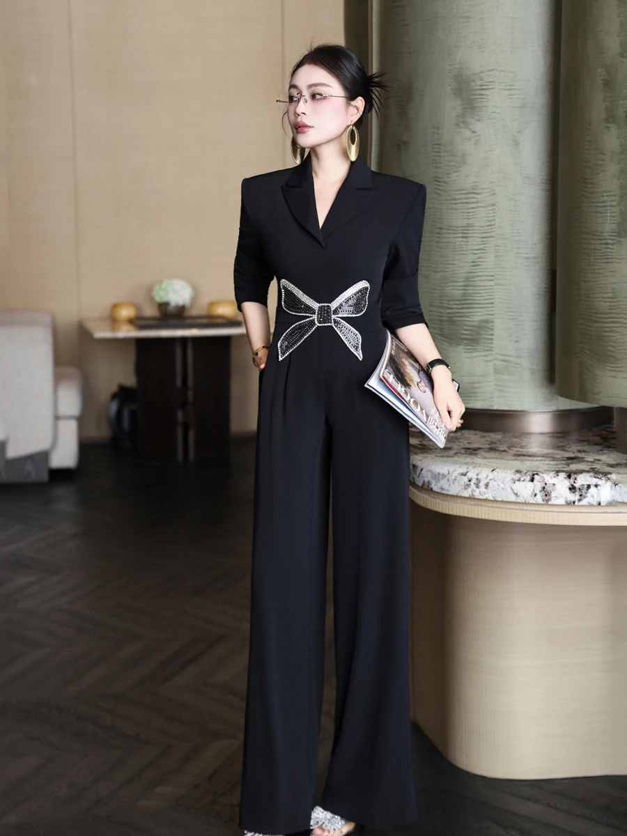 

Ele Commute Suit Onesie Women's Spring 2026 Waist-Cinching Wide Leg Pants Diamond Knot Slimming Suit