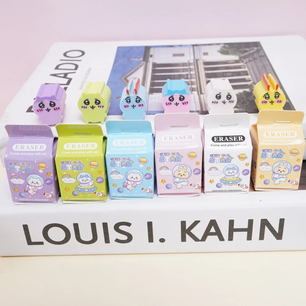 

6 шт. Chiikawa Hachiware молочные ластики для картона мультфильм Усаги студенческий рисунок модификация канцелярские принадлежности школьный приз подарки для девочек