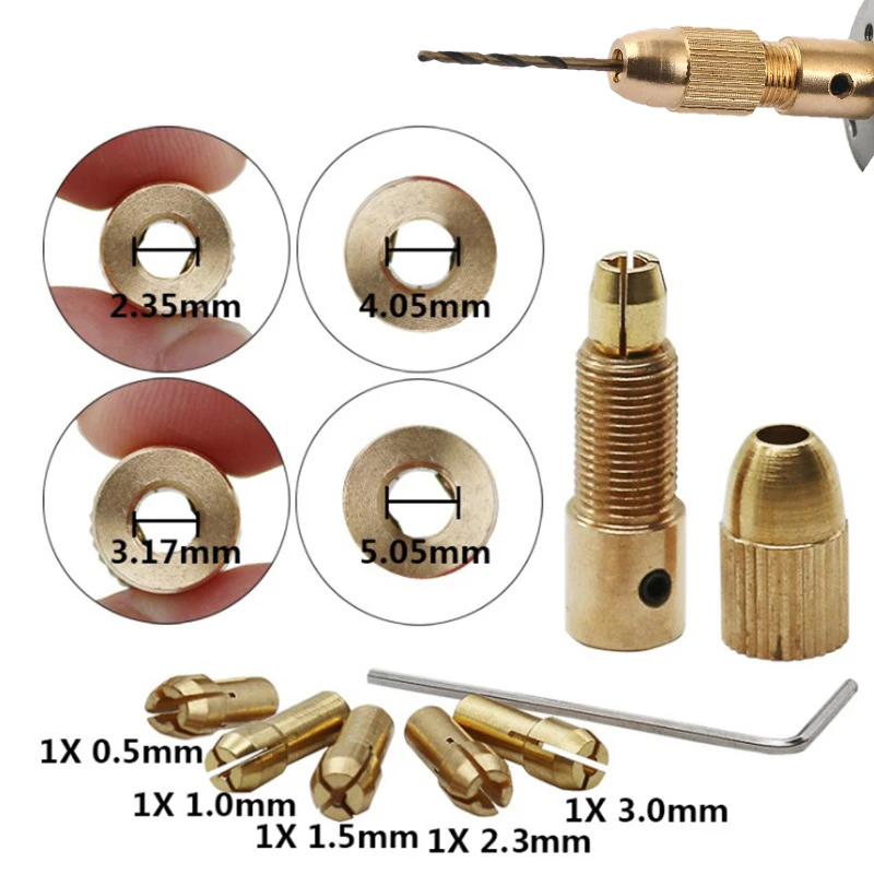 0.5-3mm Mini uchwyty wiertarskie Micro Collet mosiądz z adapterem klucza akcesoria elektryczne do użytku domowego do elektronarzędzi obrotowych Acc