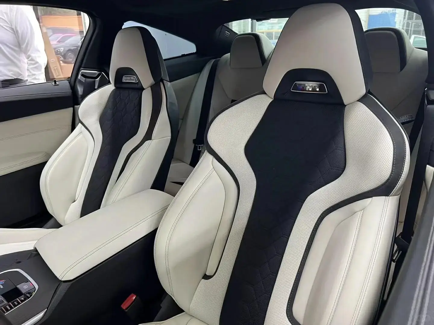 High End Electric Seat Upgrade for Premium Leather Combination in White and Black with Honeycomb Accent
