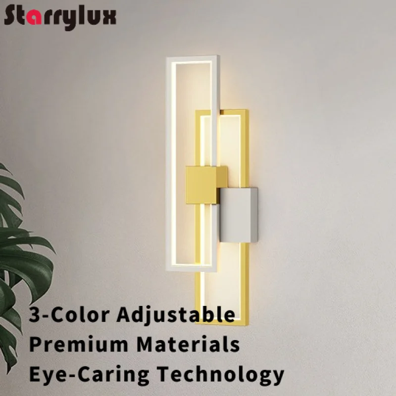 

Modern LED Wall Lamp, 3-Color Dimmable for Bedroom/Hallway/Stairs, Acrylic Shade, Iron Body, Black/White/Gold, Energy Saving