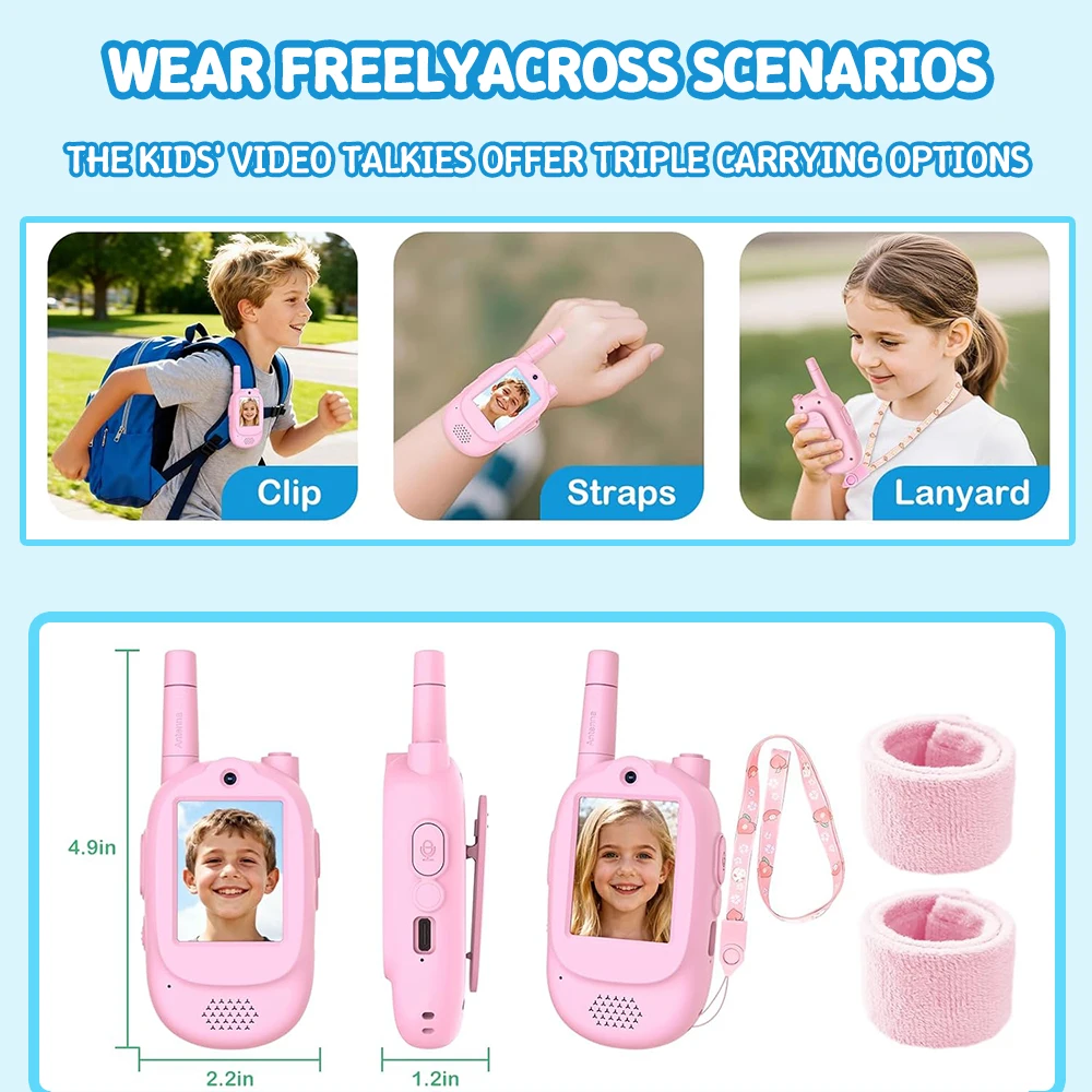 Video Walkie Talkies for Kids 2 Pack Video Chat & Voice Changer Walkies Talkies with WatchStraps Outside Gifts for Boys Girl