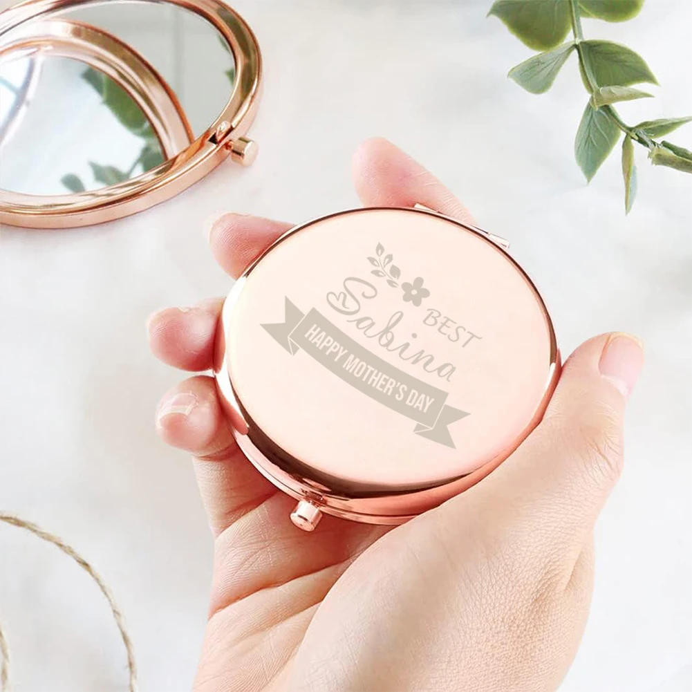 1pc Creative Happy Mother's Day wish Custom Text Round Circle Mirror Folding Mirror Makeup Mirror Mirror With Name Pocket Mirror