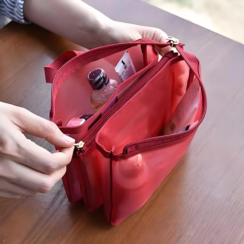 Sac de rangement en maille pour maquillage, Sac à main en maille, Sac de voyage portable pour passeport, Trousse de toilette, Sac de rangement ajouré