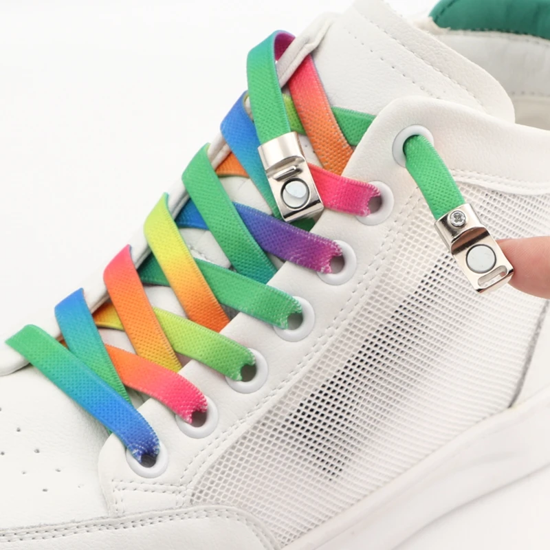 

Magnetic Shoelaces Elastic Metal Lock Rainbow Shoe Laces For Sneakers 8MM Wide Flats Shoes Lace Without Ties Accessories Rubber