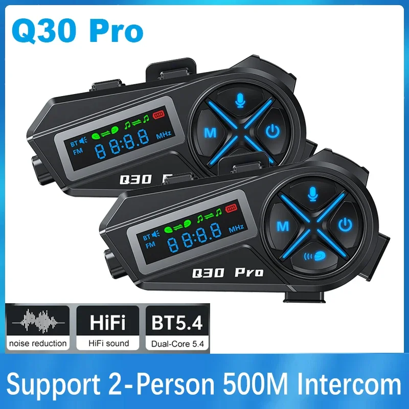 Q30 Pro Motorcycle Helmet Bluetooth Intercom Distance 500M LED High-Definition Digital Display Intercom Music Sharing Coexist