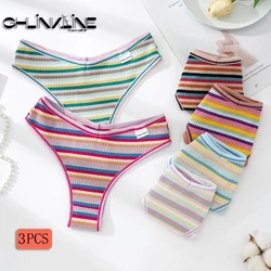 Women's Thong Sexy Hot Low Waist Colorful Stipped Underwear Fashon Feminine Lingerie Muitiple Size Lady's Cotton Panties