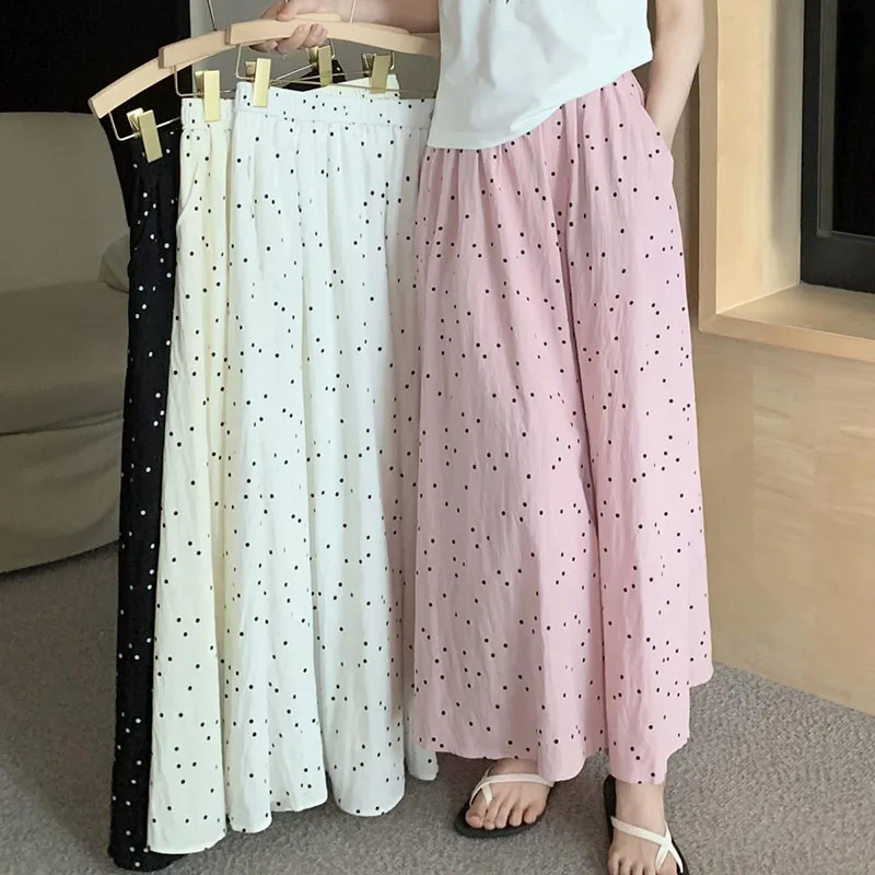 

Lucyever Vintage Dot Printing Midi Skirt for Women Elastic High Waist A-Line Long Skirt Woman Korean Fashion Streetwear Skirts