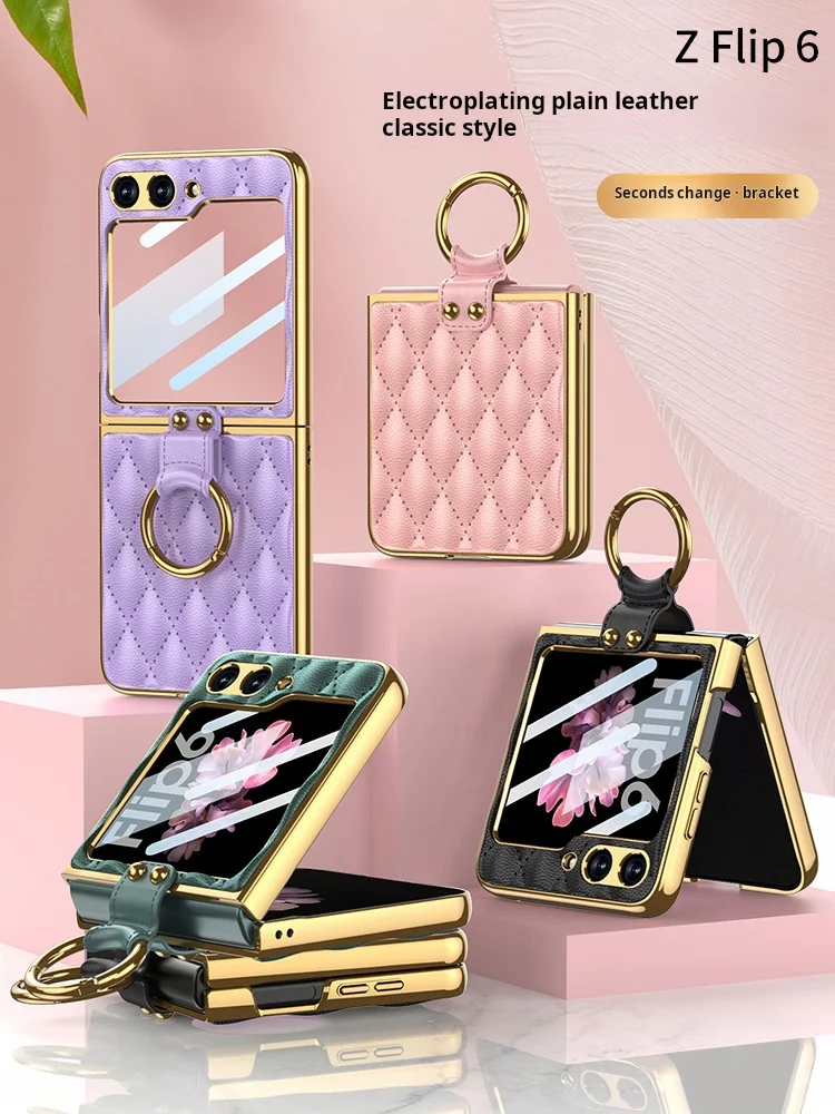 Glossy Plated Phone Case For Samsung Galaxy Z Flip 6 5G ZFlip6 Flip6  Transparent Ring Holder Phone Case