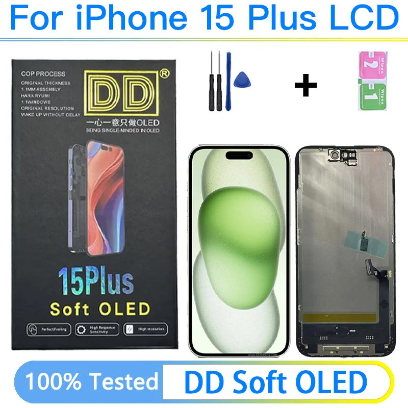 DD Soft OLED LCD Screen With Removal IC For iPhone 15 Plus LCD Display Screen Touch Digitizer Assembly Replacement