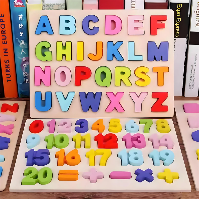 Montessori Bebek Ahşap Bulmaca Oyuncaklar Yürümeye Başlayan Bilişsel Mektup Numarası El Kapmak Bulmaca Kurulu Erken Eğitici Oyuncaklar Çocuklar için 2 ila 4