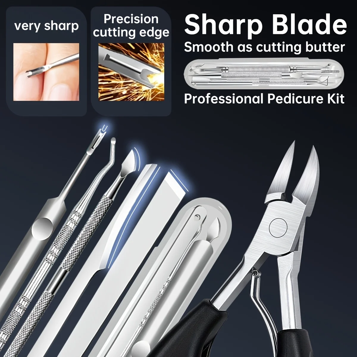 6pcs Heavy Duty Toenail Clippers Kit, Slanted Curved Blade Toe Nail Clippers for Ingrown Toenails & Fingernail, with Wide Jaw