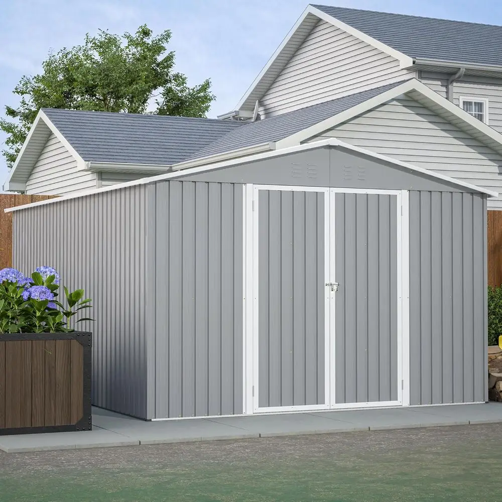 

Durable 10x12 Outdoor Shed - Double Door Metal Storage for Garden Tools, Bikes, and Equipment