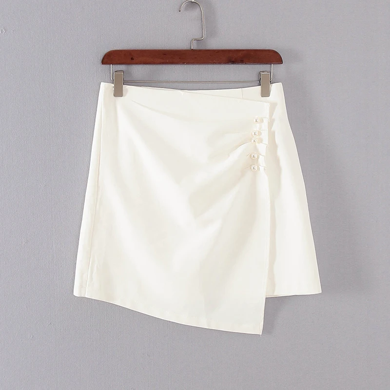 Saia Curta Assimétrica da Série Lian, Estilo Casual Feminino de Primavera e Verão, Saia Bicolor em Fibra de Poliéster