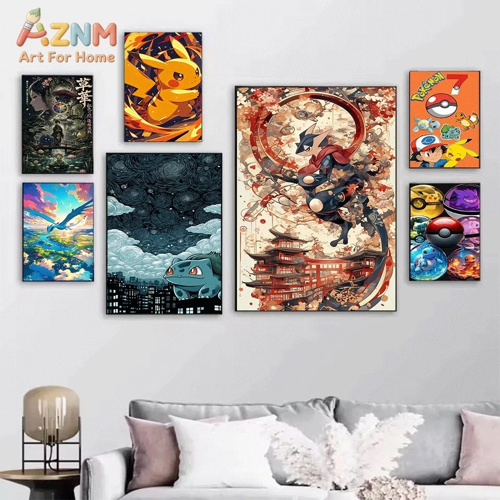 Anime Pokemon Charizard Fire Burst Vintage Canvas Wall Art, Popular Cartoon Dragon Creature Frameless Canvas Painting for Kids