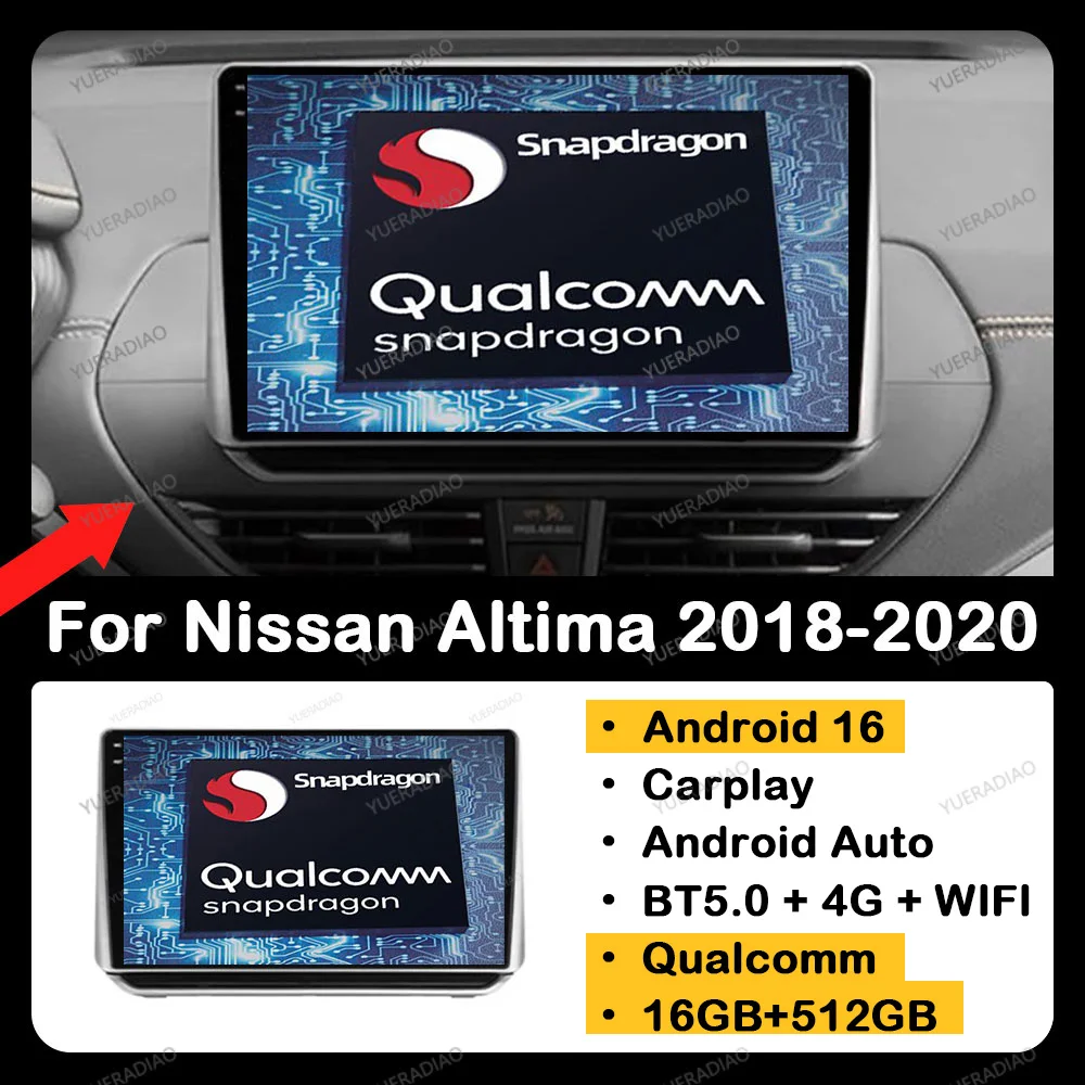 Android 16 Inalámbrico Carplay Auto para Nissan Altima L34 2018 2019 2020 Radio de Coche Reproductor Multimedia de Video NAVI GPS 4G LTE 5G WIFI