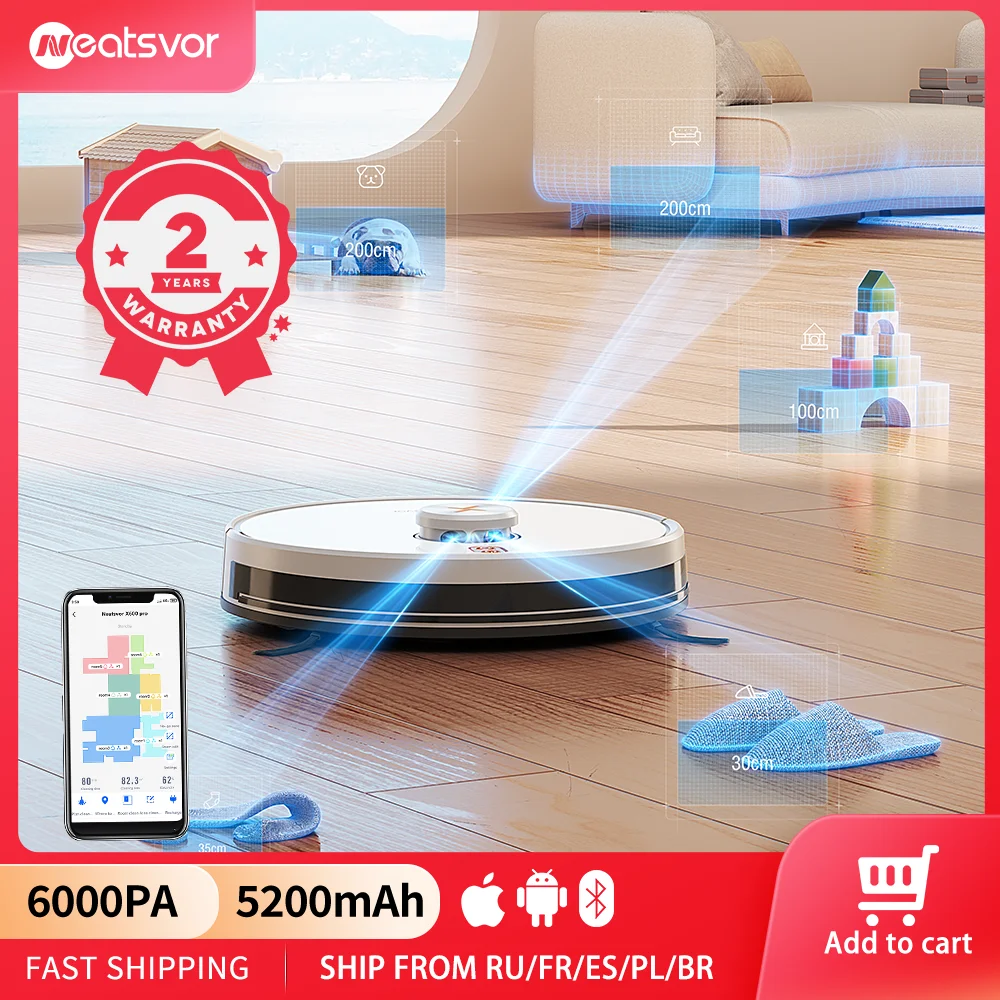 Robot Vacuum Cleaner Neatsvor X600pro 6000PA Wet Dry Smart Home Mop Sweep Dust APP WIFI Laser Navigation Vacuum Cleaner Robot