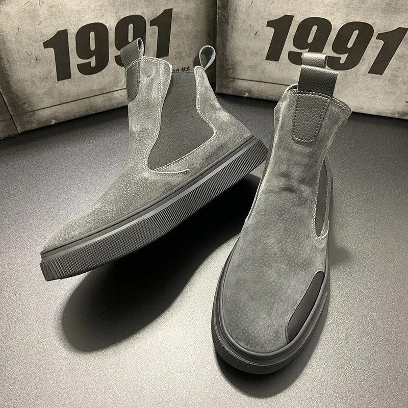 

Korean Style Men's Patchwork Thick Sole Height Increasing Slip On HighTop Boots New Winter Cotton Padded Warm Fashion Footwear