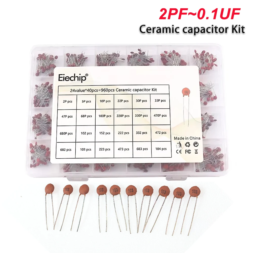 300/960PCS Ceramic capacitor kit 2pf~0.1UF 24 / 30values Capacitance Assorted Set DIY Sample Pack