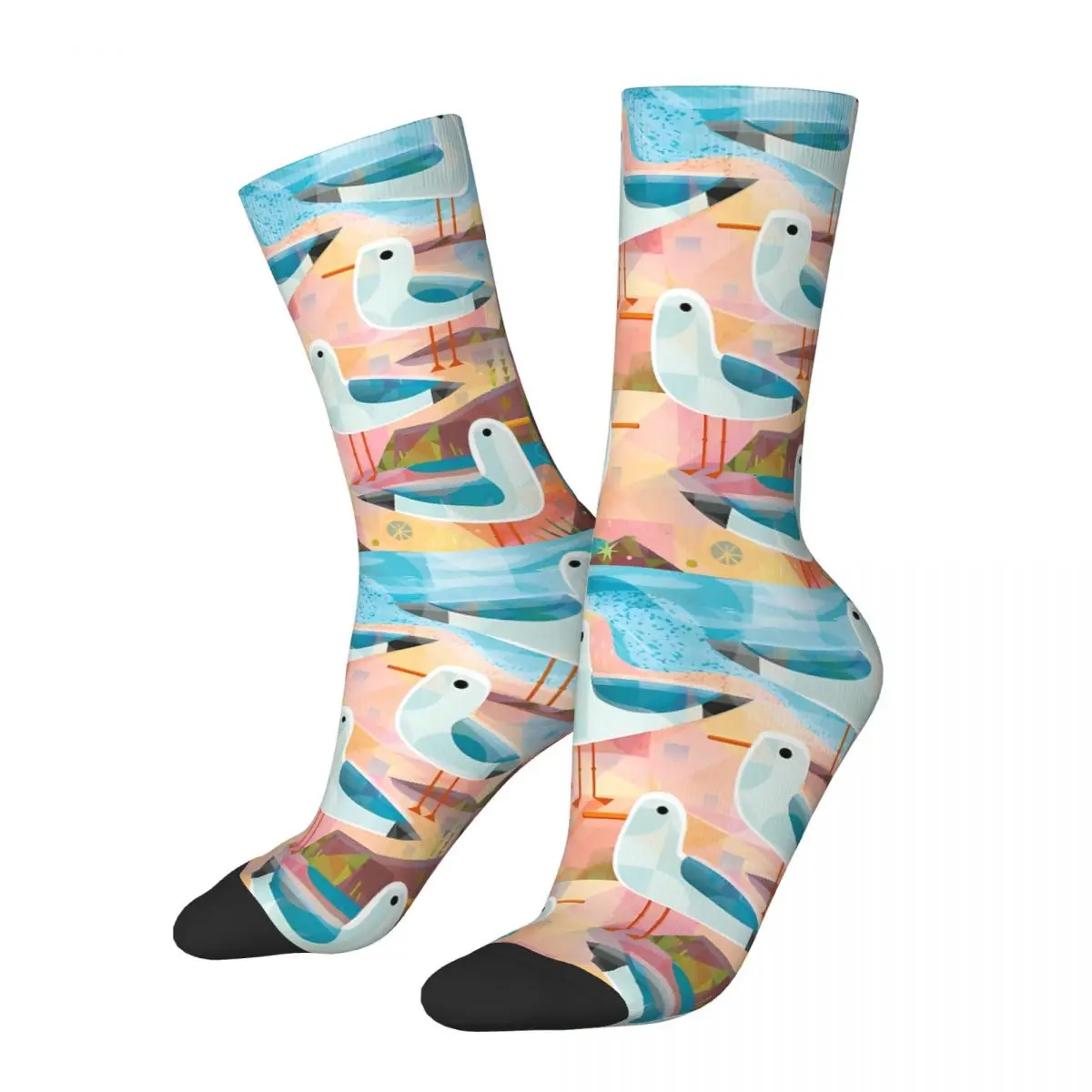 Seagulls On A Sunlit Shore Sock Printed Man Polyester