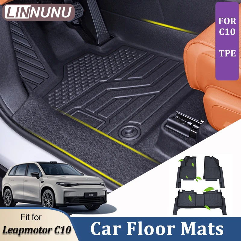 LINNUNU Car Floor Mat fit for Leapmotor C10 Waterproof Non-slip Foot Pad TPE Car Carpet Black Floor Liners Foot mats Accessories