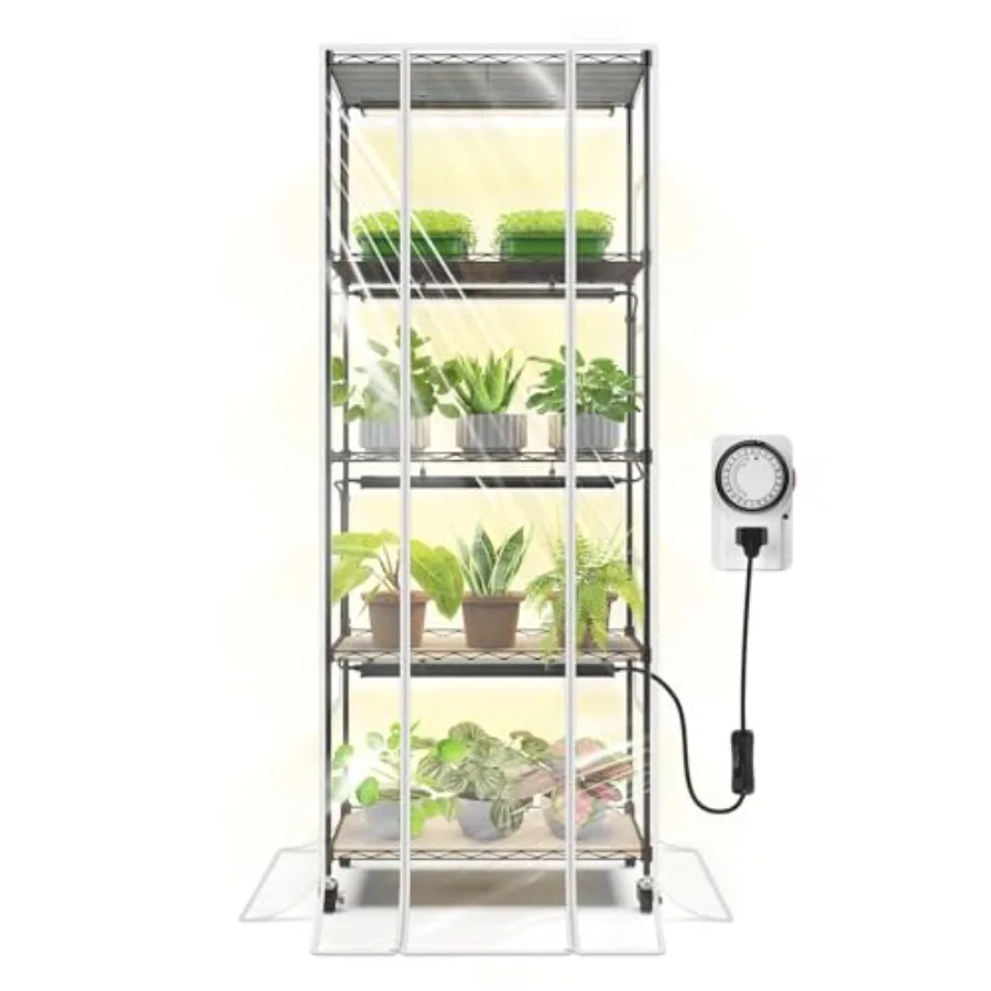 

Теплица для выращивания растений CX91Z, 5-ярусная, для использования в помещении, с фитолампой и покрытием, для проращивания семян, подставка для растений с фитолампами полного спектра 25 Вт, 23.6