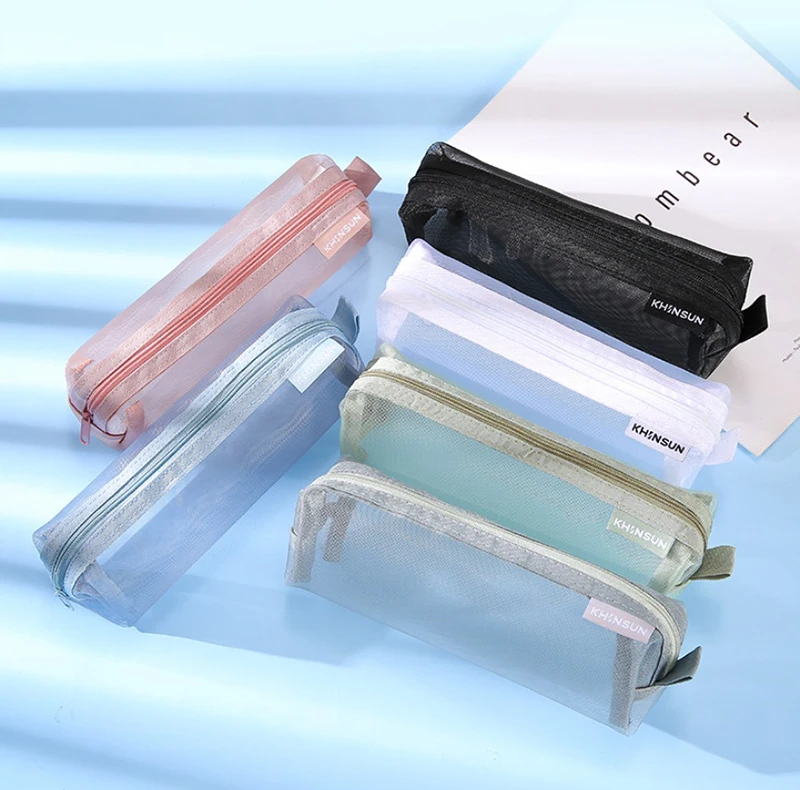 Простой Прозрачный Сетчатый Карандаш, искусственная кожа, утолщенная, большая емкость, портативный для студентов, чехол для хранения, канцелярские принадлежности