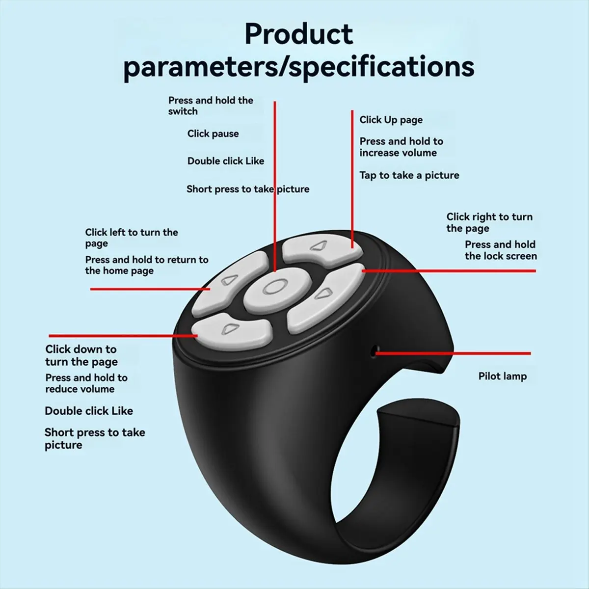 A69ZBG! Bluetooth Remote Control for Tablets & Phones Camera Controller Self Timer Social Media Page Turner Black