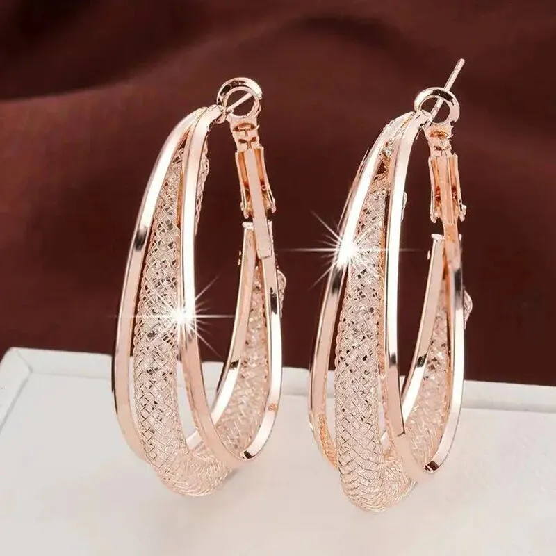 Gold Color Crystal Stone Hoop Earrings Twisted Metal Shape Silver Plating New Fashion Women Earrings Party Jewelry Birthday Gift image 4