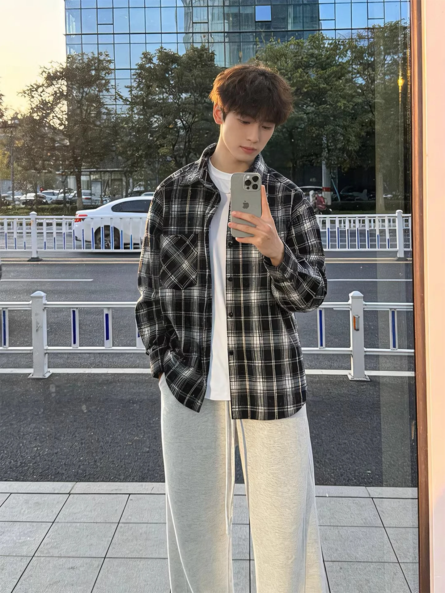 

Youthful Plaid Long Sve irt Men's Sle Spring American Retro High-End Cheered Coat Casual Loose Fit Teenage Sensation