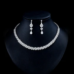 WEIMANJINGDIAN Brand New Arrival Floral and Teardrop Cubic Zirconia Bridal Necklace Earring Set for Wedding Prom Party