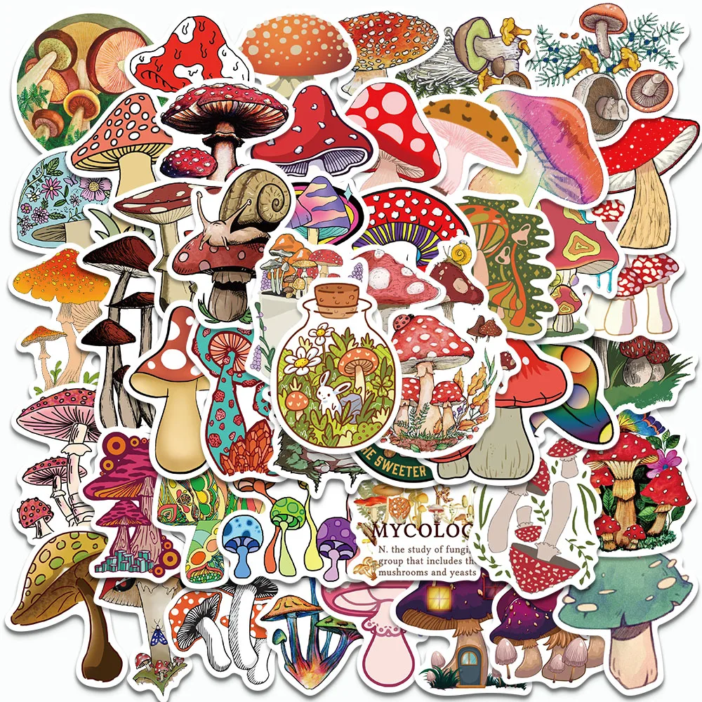 50PCS Cartoon Mushroom Stickers Cute Plant Decorate Decals Skateboard Suitcase Guitar Luggage Laptop Funny Graffiti Stickers