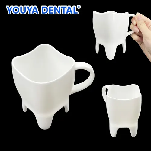 Vasos de plástico en forma de diente, taza para café, leche, taza con asa, taza de agua, decoración de escritorio de oficina, regalos para clínica de odontología