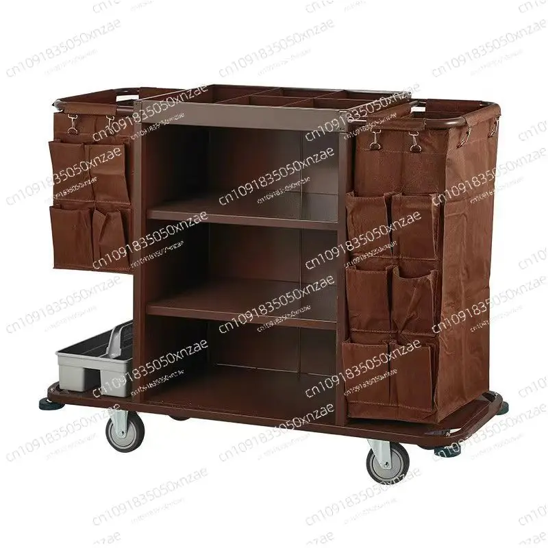 

Hotel room multi-functional hand push cleaning cart cloth bag room entrance hygiene service cart