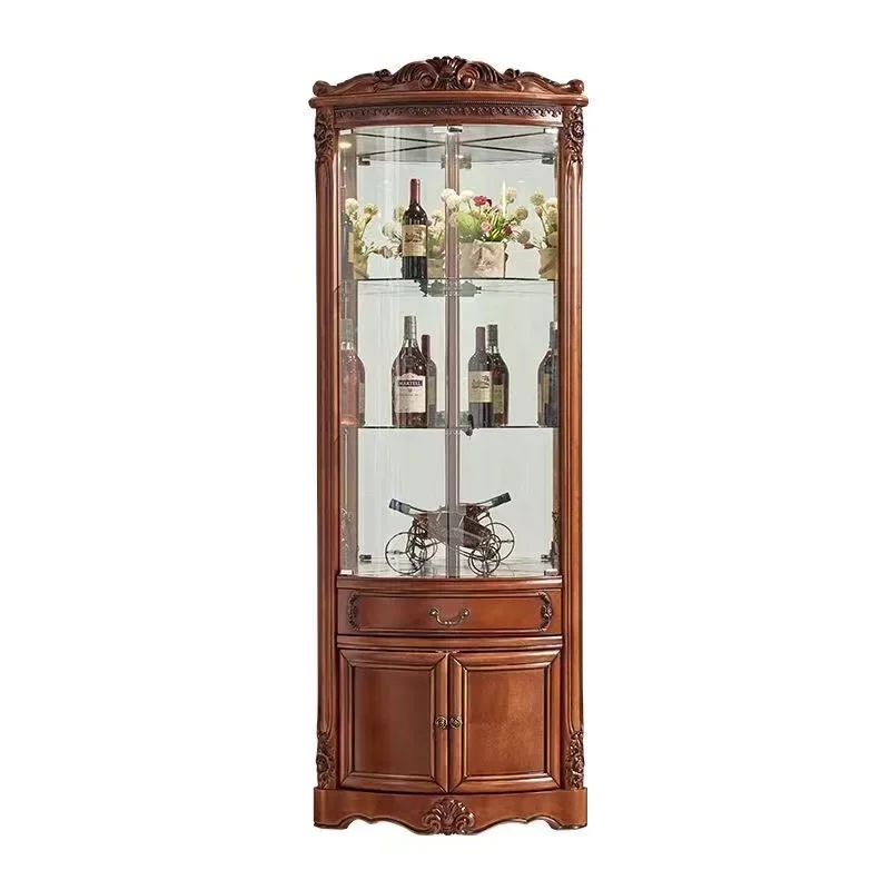 American solid wood triangular cabinet wine cabinet living room household wall corner cabinet curved European