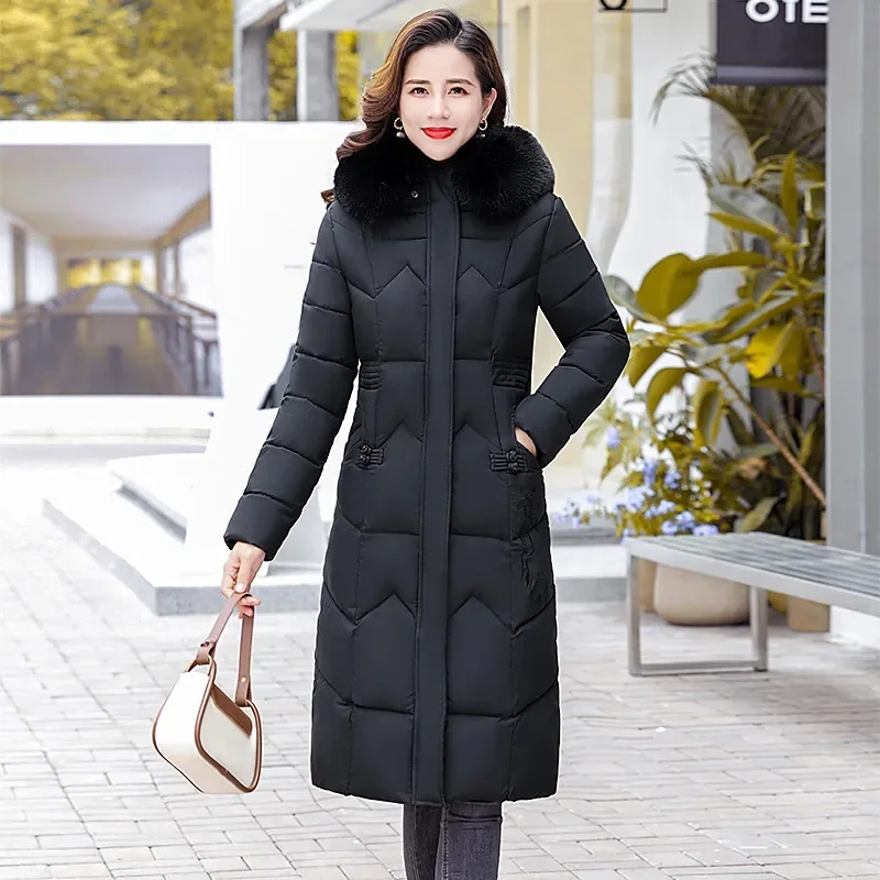 

2025 New Casual Fur Collar Hooded padded Clothes Female slim overcoat Winter Parkas Thick Warm Down Cotton Jacket Women
