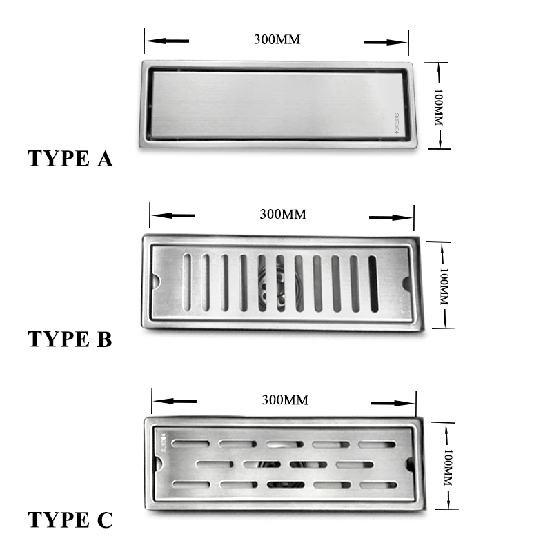 

300MMx100MM Rectangle Stainless Steel Brushed Floor Drain Bathroom Tile Insert Conceal Kitchen Shower Waste Strainer Floor Drain