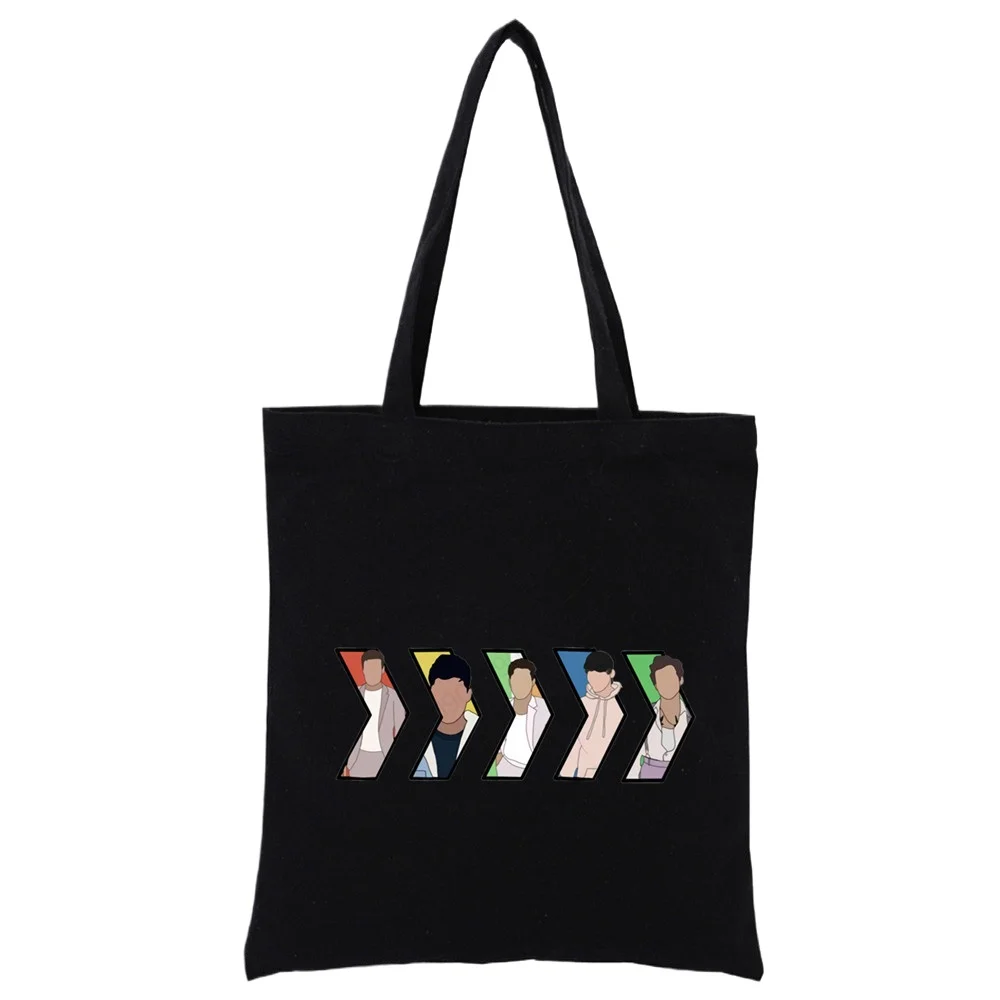 

Women Canvas Shoulder Bag One Direction Customize Handbag Ladies Casual Tote Bag Reusable Large Capacity Black Shopping Bag